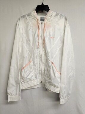 Nike Vintage White Running Jacket Size XLARGE  Youth 16 To 18 White Orange Zip